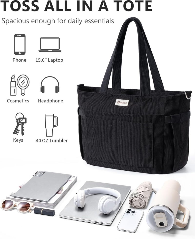 Bagstellar Corduroy Tote Bag for Women, 17 Pockets Laptop Work Tote Bag Lightweight Teacher Nurse Bible Bag for School Travel | with 40oz Cup Holder, Multi Compartment, Zipper Crossbody Bag, College Shoulder Bag, Daily Purse w/ Strap, Ideal Gift for Women - Image 5